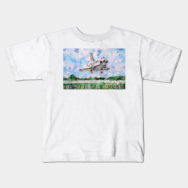 SPACE SHUTTLE LANDING - watercolor painting Kids T-Shirt by lautir